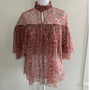byTimo Floral Sheer Ruffled Top